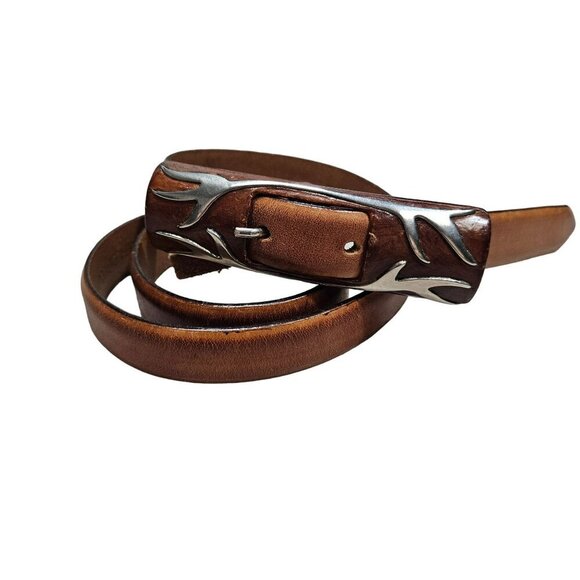 Claudio Orciani Genuine‎ Leather Brown Belt Silver Tone Buckle Handmade In Italy - Picture 1 of 7
